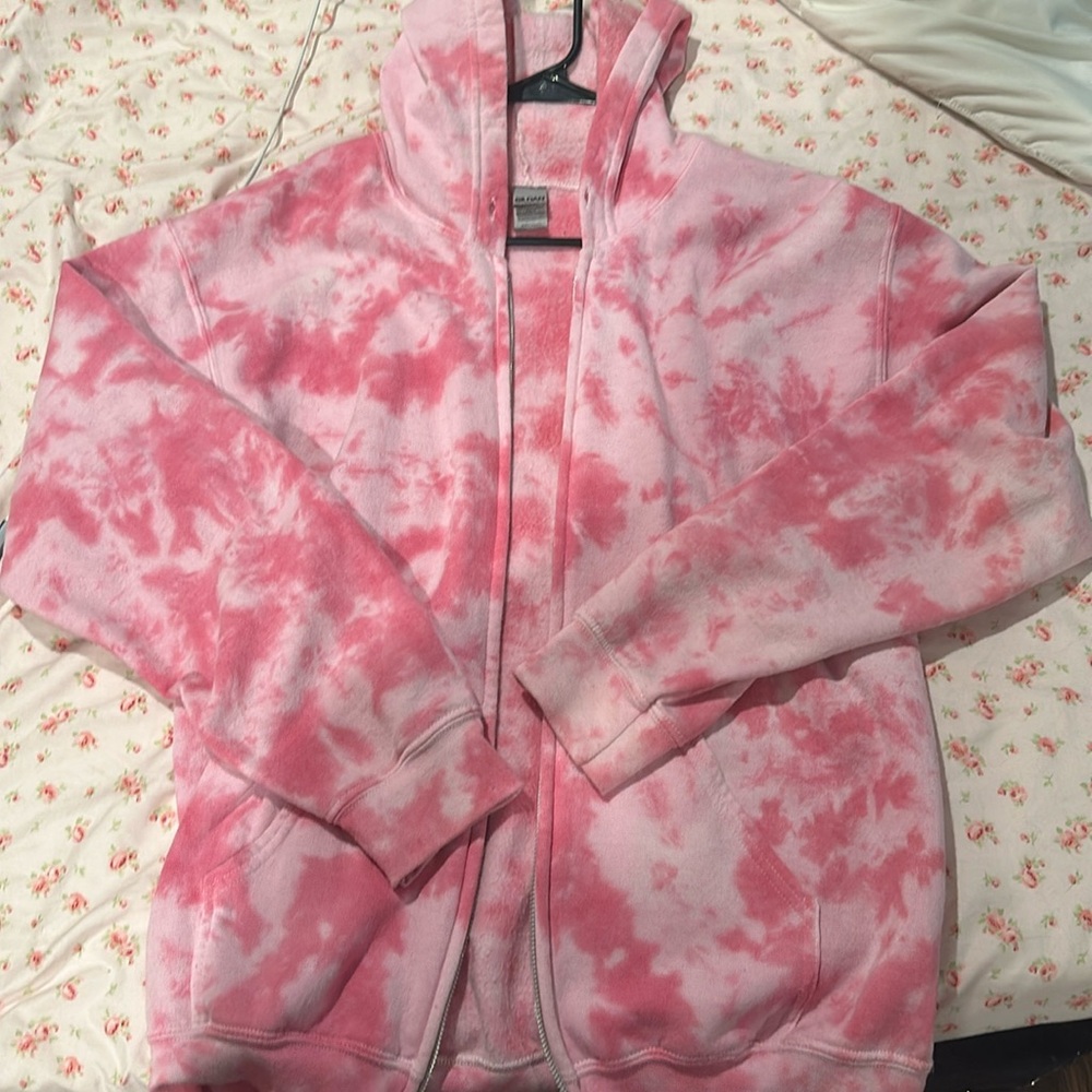 Pink Tie Dye Zipper Hoodie